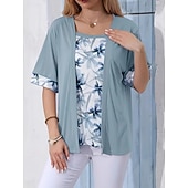 preiswerte Blumenblusen-Damen Bluse Patchwork Blumen Elegant Urlaub Lässig Halbarm Quadrathals Normale Oberteile Täglich Himmelblau Purpur Grün Khaki Sommer Frühling