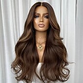 cheap Human Hair Lace Front Wigs-Remy Human Hair 5x5 Closure 13x4 Lace Front Wig Free Part Brazilian Hair Wavy Brown Wig 150% 180% Density with Baby Hair Ombre Hair Highlighted / Balayage Hair 100% Virgin Glueless For Women Long