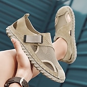 levne Pohodlné sandály-Pánské hnědé sandály z umělé kůže na suchý zip, stylová a nastavitelná outdoorová obuv pro běžné nošení v létě a dovolenou na pláži
