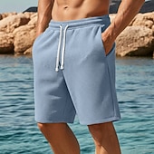 economico Pantaloncini casual-Per uomo Nido d'ape Shorts Pantaloncini Estivi Shorts da Spiaggia Coulisse Elastico in vita Gamba Dritta Semplice Comodità Morbido Lunghezza al ginocchio Quotidiano Spiaggia Moda Chic &amp; Moderno Blu