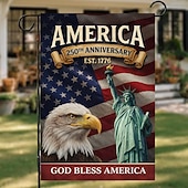 voordelige 250e Verjaardag-Amerikaanse 250e jubileum tuinvlag, patriottische vlag 1776-2026 met adelaar, Liberty Bell, Vrijheidsbeeld, rood en blauw, tuindecoratie