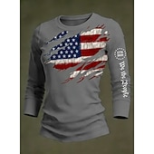  Giorno dell'Indipendenza Americana Per donna Maglietta Stampato Grafico Giornata dell'indipendenza Vintage Moda Elegante Manica Lunga Girocollo Top Regolari Quotidiano Blu Nero Bianco Rosso Grigio