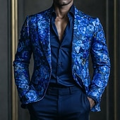 baratos Blazers Impressos Masculinos-Homens Estampa floral Jaqueta Blazer Casaco Da Moda Confortável Respirável Artistíco Casual Diário Festa Formal Impressão 3D Botões Bolso multi Outono &amp; inverno Primavera Entalhe Manga Longa Azul