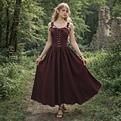 cheap Dresses-Vintage Medieval Renaissance Long Length Dress Fairy Lace up A-Line Fancy Dress Women's Fantasy Halloween Carnival Masquerade Renaissance Fair LARP Retro Theme Party Adults Dress