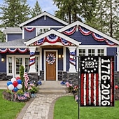 ieftine 250 de ani de la-Banner de grădină vintage cu steagul american, aniversare de 250 de ani a SUA (1776-2026), cu design roșu, alb și negru, pentru decor exterior
