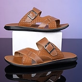 cheap Casual Sandals-Men's Faux Leather Buckle Sandals, Stylish and Comfortable for Resort Wear and Outdoor Events