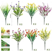 お買い得  造花-16束の造花、屋外用、フェイクプラスチック植物、フェイク低木、緑の小麦草、紫外線耐性、春夏、庭、パティオ、窓、ボックス、オフィス、テーブル、キッチン、ホームデコレーション