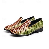 halpa Loafers-Miesten vihreät ja ruskeat käärmekuvioiset nahkaiset loaferit, slip-on-muodinmukaiset kengät yökerhoihin, juhliin ja rohkeisiin muotilausuntoihin