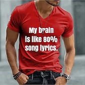  T-shirt humoristique pour homme « Mon cerveau est composé à 80 % de paroles de chansons », col V, manches courtes, col en V, idéal pour les fans de musique et les concerts. Disponible en tailles S, M,