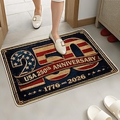 cheap Doormats-U.S. 250th Anniversary front door mat 4th of July Doormat Featuring American Flag Bald Eagle and Fireworks Design Patriotic Red White Blue Balloons Perfect for Independence Day entryway deco