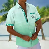 cheap Ocean Print-Men's Gradient Color Turtle Sea Creatures Shirt Hawaiian Shirt Aloha Shirt Short Sleeve Hawaiian Vacation Holiday Summer Turndown 3D Print Front One Pocket Linen Like Shirt Blue Teal Pink Green