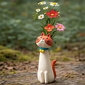 billige Vaser og kurv-håndlaget særegen katteformet vase i harpiks til hagedekorasjon, søt katteplanter til blomsterpotte for sukkulenter, innendørs utendørs hage terrasse plen balkong hjemdekor