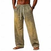 baratos calça casual-SoftFade™ Calças Masculinas Calças Casuais 100% Algodão Calças Largas Calças Lavadas em Ácido Com Corda Perna Larga Cor Sólida Conforto Comprimento Total Casual Diário Moda de Rua Fashion Retro