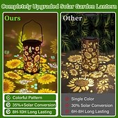 abordables Luces de camino y linternas-Farol solar exterior impermeable colgante, diseño retro hueco con proyección de mariposa, decoración LED para jardín, patio, regalo para mujeres, mamá y abuela.