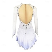 cheap Figure Skating Dresses-Figure Skating Dress Girls' Ice Skating Dress Violet White Yellow Patchwork Thumbhole Stretchy Training Competition Skating Wear Classic Crystal / Rhinestone Long Sleeve Ice Skating Figure Skating