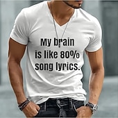  T-shirt humoristique pour homme « Mon cerveau est composé à 80 % de paroles de chansons », col V, manches courtes, col en V, idéal pour les fans de musique et les concerts. Disponible en tailles S, M,