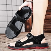 billige Uformelle sandaler-Beige herresandaler med åpen tå og borrelås – polstret såle, pustende design, perfekt for strand, feriested og fritidsbruk om sommeren.