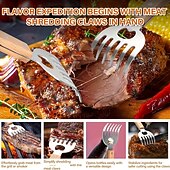 ieftine Grătare și gătit în aer liber-2 bucăți de tocat carne din oțel inoxidabil cu gheare de urs, instrument pentru grătar, mâner din lemn, divizor de carne, mixer alimentar, deschizător de sticle