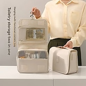 abordables stockage de bagages et de voyage-Trousse de toilette en sergé, grande capacité, portable et multifonctionnelle, idéale pour les voyages. Trousse de toilette unisexe avec crochet de suspension, pochette à maquillage, organisateur de