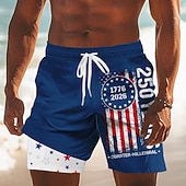  Herren 250. Jahrestag des Unabhängigkeitstages der USA am 4. Juli US Flagge 1776 Gefütterte Shorts 2 in 1 Badeshorts Badeshorts Mittlere Taille Patriotisch Ferien Seitentaschen Mit Kompressionsfutter