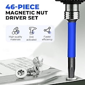 olcso Ručni Alati-46 darabos mágneses ütvecsavarozó készlet, univerzális dugókulcsok, metrikus dugókulcsok, csavarhúzóbitek, dugókulcs-adapterek, fúróhosszabbítók, szárnyasanya-behajtó, festett ötvözött acél,