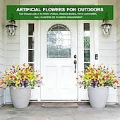  10 Bundles Artificial Outdoor Flowers, Faux Calla Lily and Spring Grass Bouquets, Plastic UV Resistant Fake Plants for Garden, Wedding, Home, Hotel Decoration