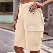 abordables Pantalones cortos bermudas-Mujer Bermudas Pantalón Corto Cargo Chinos Vacaciones Ropa de calle Casual Longitud de la rodilla Media cintura Color sólido Bolsillo Confortable Rígido Diario Exterior Vacaciones Azul Piscina Ocre