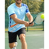 זול חולצת גברים-בגדי ריקוד גברים קולור בלוק סט ספורט חולצות ומכנסיים קצרים סט טניס שרוולים קצרים 2חלקים ייבוש מהיר מתיחה פתילת לחות נושם טניס גולף פיקלבול צווארון עגול קצר מכנסיים קצרים צמרות לבן כחול ים כחול בהיר