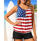 preiswerte Surfen Tankinis &amp; Bikinis-Damen Geraffter Tankini 2 Teile Tropisch UV Schutz Elastisch Ärmellos Bademode Surfen Strand Schwimmen Sommer