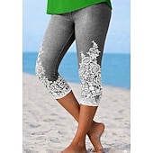  Per donna Leggings Vacanza Moda Hawaiano Capri Misura del girovita medio Floreale Grafico Stampa Stampato Comodità Morbido Traspirante Alta elasticità Casuale Quotidiano Vacanza Blu Color cenere