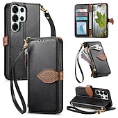 billige 2026 Samsung Galaxy S26-serien-telefon Etui Til Samsung Galaxy S26 S26 Pluss S26 Ultra Lommebok-kortveske Flip deksel Glidelås med håndleddsstropp Støtte Kontor / Bedrift TPU PU lær