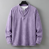 levne základní trička-SoftFade™ Pánské tričko Henley košile 100% bavlna acid wash tričko tričko top dlouhý rukáv jednobarevné solid vintage streetwear casual barvené faded washed stojáček Henley casual domů street jaro