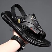 abordables Sandalias de Vacaciones-Sandalias de hombre de piel sintética marrón: calzado informal de verano, correa ajustable, ideales para viajes al aire libre y para el día a día.