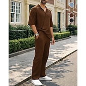 economico Tute da ginnastica-Per uomo Tuta da Ginnastica Tuta da Jogging Tute da allenamento Coulisse 2 Pezzi Tinta unita T-shirt e pantaloni da corsa Set di Abbigliamento Sportivo Estate Primavera Nero Marrone Allenamento in
