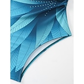 cheap One-piece swimsuits-Women's Swimwear One Piece Monokini Swimsuit Tummy Control High Waist Slim Backless Vacation Beach Wear Ombre Leaves Halter Neck Sleeveless Bathing Suits