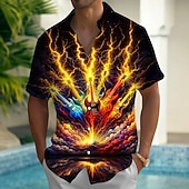 cheap Music and Guitars-Men's Optical Illusion Lightning Guitar Shirt Summer Shirt Button Up Shirt Short Sleeve Fashion Casual Outdoor Vacation Music Festival Summer Spring Turndown 3D Print Collared Shirts Front One Pocket