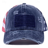 Недорогие 250-летие США-Патриотическая бейсболка для женщин с эффектом потертости и хвостиком, хлопковая кепка-тракер с вышитым американским флагом и застежкой-липучкой сзади, посвященная 4 июля, Дню независимости, 250-летию