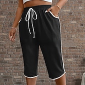 cheap Straight-Leg Pants-Women's Trousers Capri Pants Summer Pants Beach Pants Vacation Fashion Casual Daily Capris High Waist Plain Drawstring Patchwork Pocket Comfort Lightweight Breathable Micro-elastic Streetwear Beach