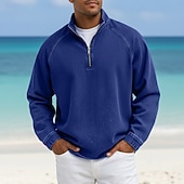 economico T-shirt in Cotone e Lino-Per uomo Camicia 100% cotone lavaggio acido Maglietta Manica Lunga Collo alla coreana Autunno &amp; Inverno Primavera Autunno Semplice Vintage Streetwear Casual Con zip Tinto in capo Sbiadito Casuale