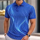  Men's Geometric Line Polo Shirts Short Sleeve Polo Shirts Collared Shirts Business Casual Athleisure Buttons Spring & Summer Blue Purple Brown
