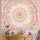 cheap Wall Tapestries-Pink Floral Mandala Soft Orange Botanical Wall Tapestry Intricate Circular Pattern Leaves Vines Watercolor Art Wall Hanging for Bedroom Living Room Dorm Decor Yoga Meditation Backdrop