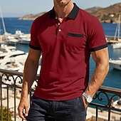 economico Polo Classico da Uomo-Per uomo Maglia da golf Polo Piqué Casuale Lavoro Bavero Colletto Polo a Coste Manica Corta Essenziale Moderno Blocco di colori Patchwork Tasca Estate Primavera &amp; Estate Vestibilità regolare Blu