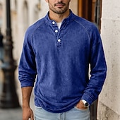 abordables camisetas basicas-Camiseta SoftFade™ para hombres camiseta Henley 100% algodón camisa de lavado ácido camiseta camiseta de manga larga cuello de pie Henley primavera otoño simple vintage moda callejera casual teñida