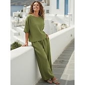 billiga Lyxiga koordset-Dam Onesies Uppsättningar Varm Ledigt Komfort Ren färg Dagligen Hem Orangeröd Marin Svart Vit Mörkgrön Vår Höst