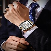 preiswerte Quarz-Uhren-866 brandneue quadratische Herrenuhr aus Edelstahl, multifunktional, mit Leuchtzeigern, wasserdicht, Business-Quarzuhr