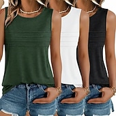 preiswerte Einfacher Tank-Mehrfachpackungen 3er-Pack Weiblich Rundhals Ärmellos schwarz+weiß+grün Tanktop Weste Ärmelloses Shirt Einfarbig Lässig Täglich Polyester Sommer