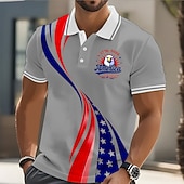 ieftine Patriotice 250 Polo-4 iulie 2026, a 250-a aniversare Bărbați Drapelul SUA american Tricouri polo Manșon scurt Tricouri de polo Rever Casual Îmbrăcăminte Atletică Nasturi Primavara vara Albastru piscină Alb Galben