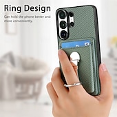 abordables 2026 Samsung Galaxy S26 Série-téléphone Coque Pour Samsung Galaxy S26 S26 Plus S26 Ultra Coque Arrière avec Support Support Anneau Emplacement Carte Rétro TPU Fibre faux cuir