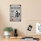 abordables esculturas de pared-Este es un letrero de baño, no de cibercafé, divertido letrero de hojalata de metal para baño, decoración de pared humorística vintage, arte de pared de baño de aluminio rústico para casa de campo,
