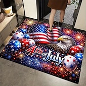 cheap Doormats-U.S. 250th Anniversary front door mat 4th of July Doormat Featuring American Flag Bald Eagle and Fireworks Design Patriotic Red White Blue Balloons Perfect for Independence Day entryway deco
